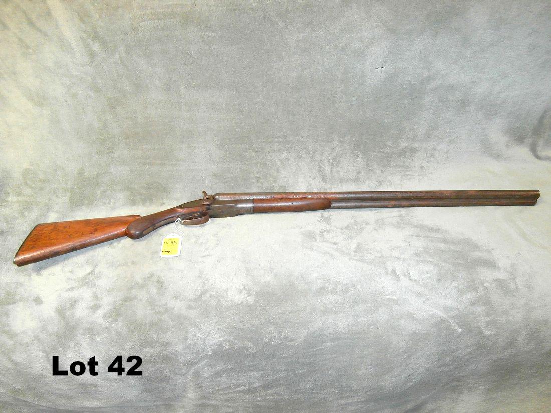 Perry Fire Arms Co dble barrel shot gun: Perry Fire Arms Co percussion dble barrel shot gun some rust in fair condition - Antique