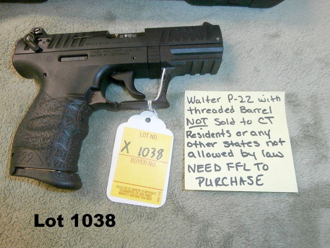 Walther p22 semi-auto pistol with threaded barrel: Walther p22 semi-auto pistol with threaded barrel (cannot be sold to Ct residents or any other state not allowed by law) - FFL