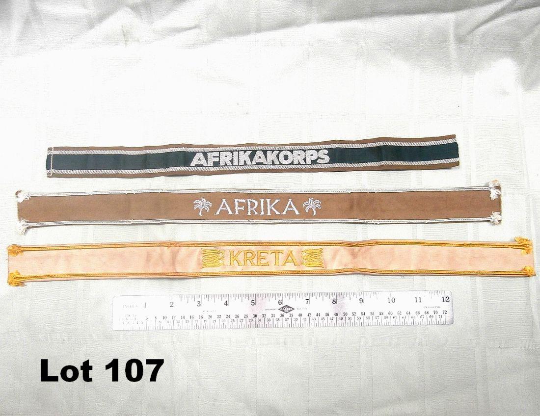 3 German WWII Cuff Titles Kreta Afrika: 3 German WWII cuff titles Kreta, Afrika, and Afrikakorps