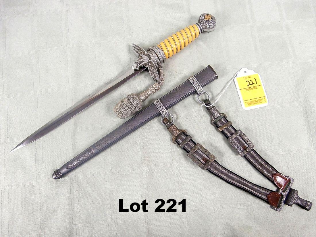 German WWII Luftwaffe Officers Dagger: German WWII Luftwaffe officers dagger with scabbard and belt hook maker SMF 17" long