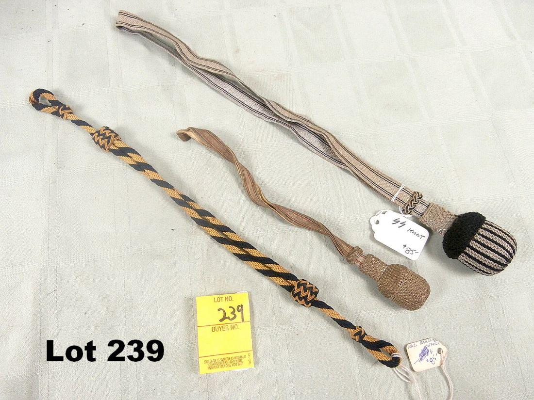 3 German WWII Bayonet Sword Portepee: 3 German WWII bayonet sword portepee includes ss and rail officer