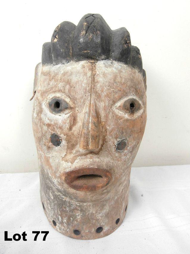 Carved Wooden Painted Mask: Carved wooden painted mask. 13.5" tall.
