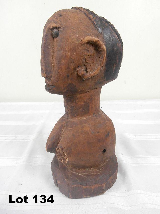 Carved Bust of Woman: Heavy wear noted including cracks and losses. 11.75" tall