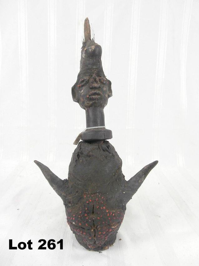 Carved Wood Figure Decanter: Carved wood figure decanter. 16" tall.