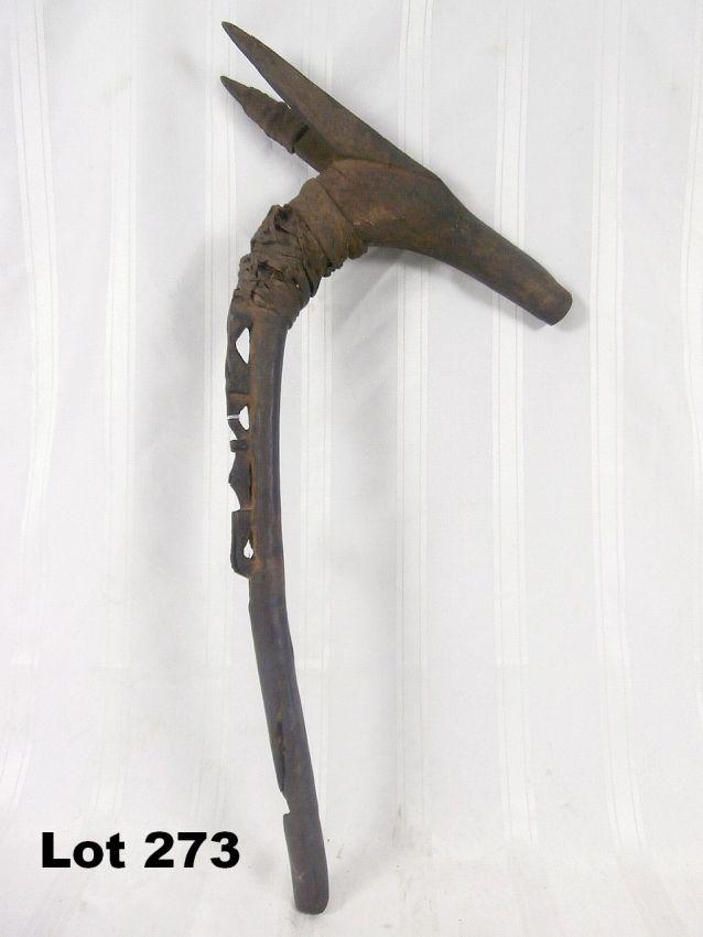 Large Horned Animal Club?: Large horned animal club? Has original repair to left horn. 28.75" tall.