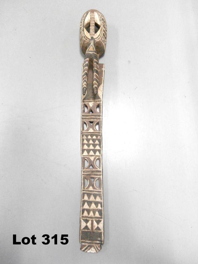 Extended Carved Wood Mask: Extended carved wood mask. 43.5" tall.