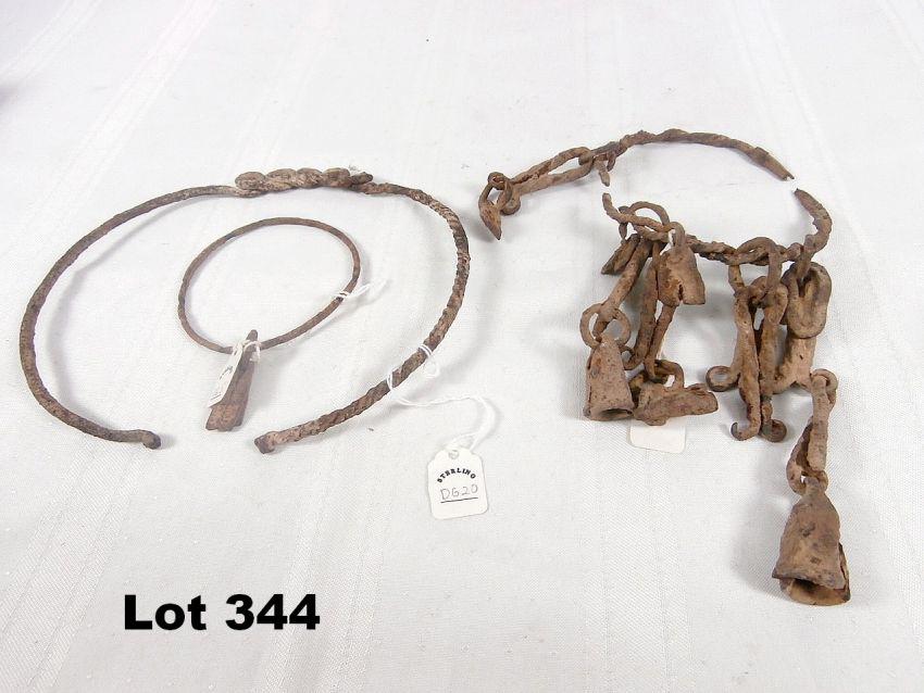 Necklace and 2 Bracelets: Necklace and 2 bracelets. All steel wire. One bracelet has charms.