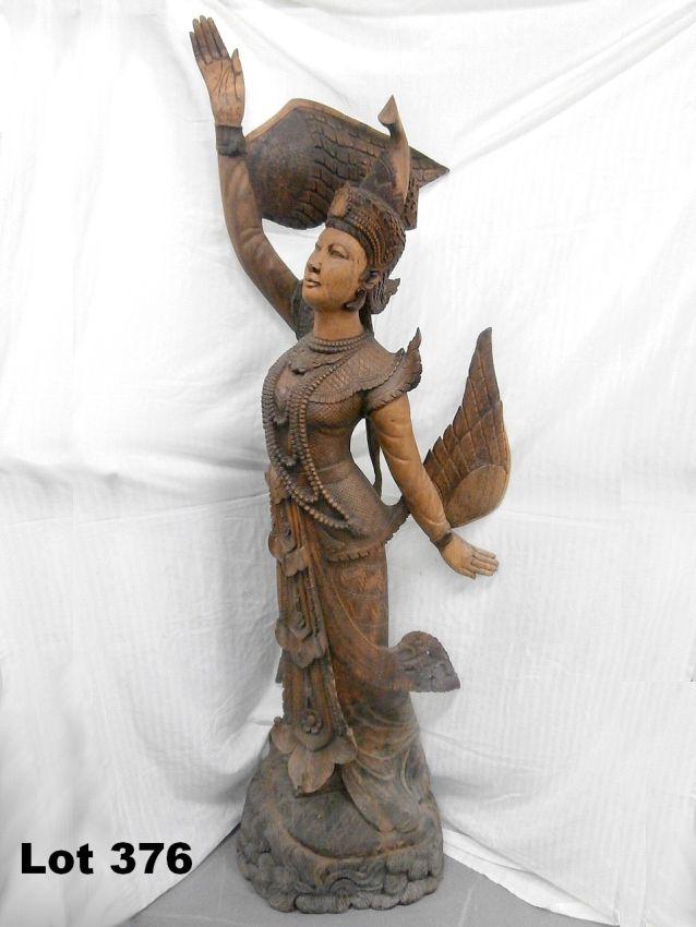 Full Size Carved Wood Winged Lady: Full size carved wood winged lady75" tall.