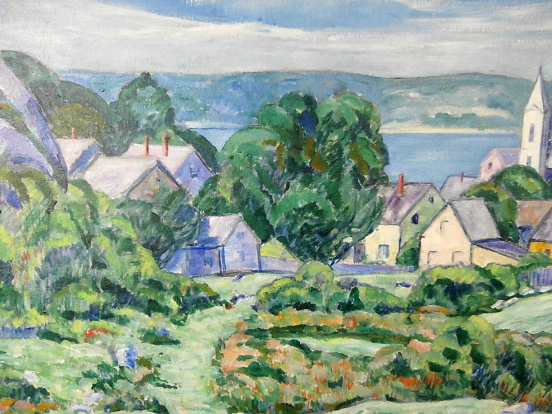 Oil on Canvas Landscape by Elizabeth Grandin: Signed oil on canvas landscape by Elizabeth Grandin. 1921. Has been relined. Frame has damage. 30" x 36", 37.5" x 43.5" frame.