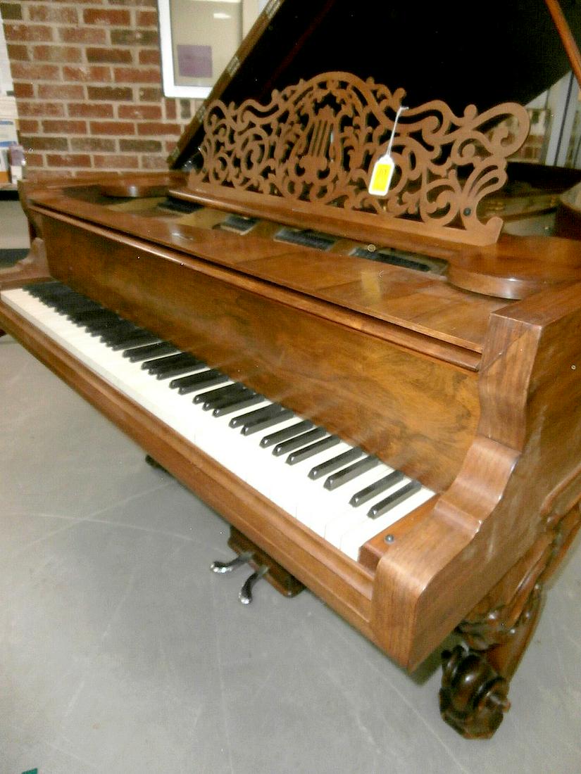 1871 Steinway Rosewood Rococo Grand Piano: 1871 Steinway rosewood grand piano. Rococo-styled legs and music shelf. Highly ornate. Mostly original condition, soundboard original with some small cracks. Needs restoration. 7'2" length. Sounds bea