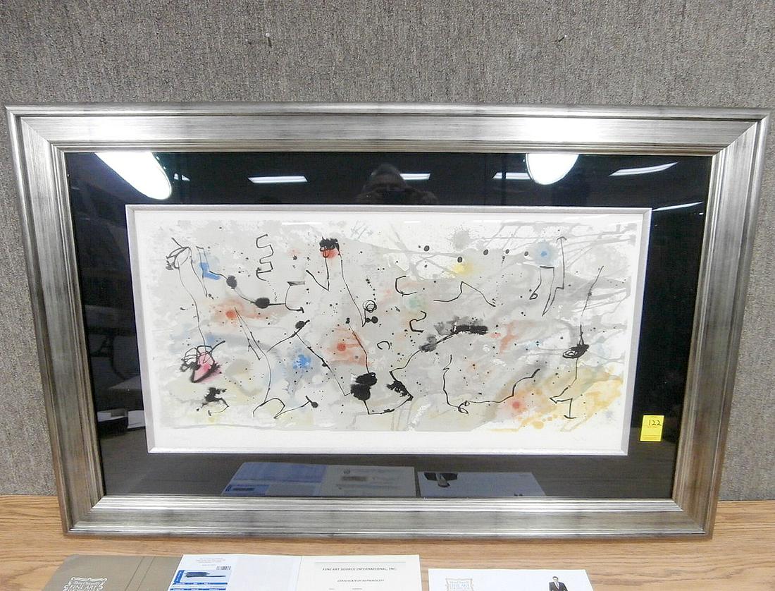 Joan Miro "Graphismes" Lithograph: Joan Miro "Graphismes" lithograph with COA. $10,000 receipt. #160/300. 15.5" x 33.5", 31.5 x 48.5" frame.