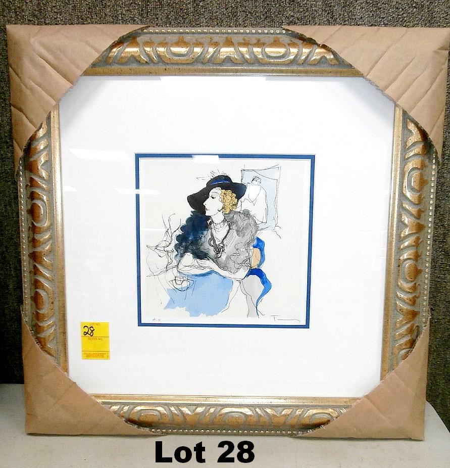 Silkscreen "Waiting" by Tarkay: Silkscreen "Waiting" by Itzchak Tarkay. Signed artist proof. Frame size 21" x 21".