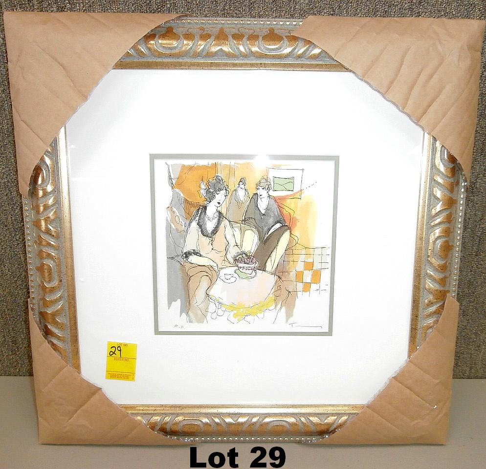 Silkscreen "Pink Floral Pot" by Tarkay: Silkscreen "Pink Floral Pot" by Itzchak Tarkay. Signed artist proof. Frame size 21" x 21".