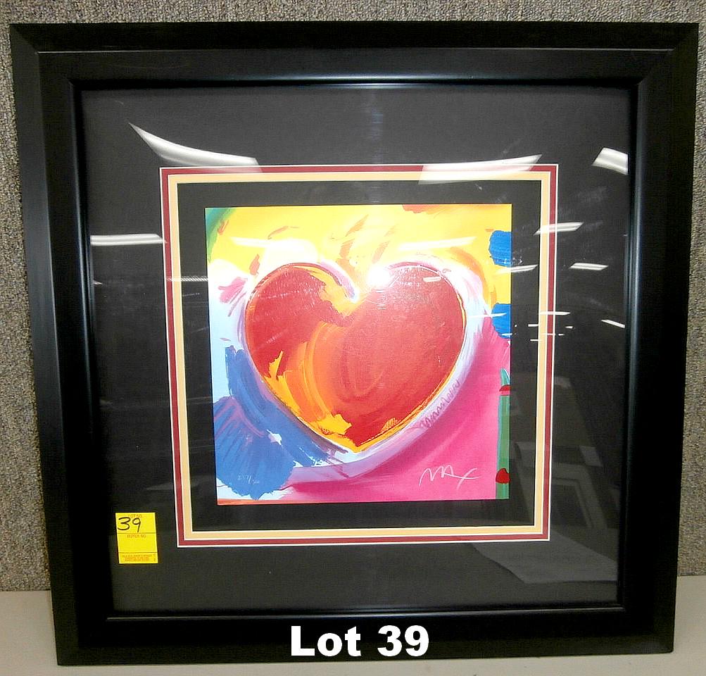 Limited Edition Lithograph "Heart" by Max: Lithograph "Heart" signed by Peter Max. 237 of 300. Original purchase $775. Frame size 24" x 24".