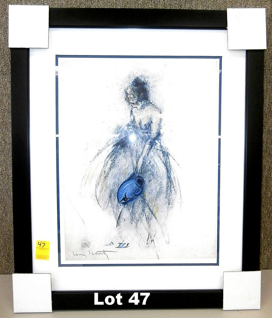 Giclee on Paper "Blue Ceramic" by Icart: Limited edition giclee on paper "Blue Ceramic" signed by Louis Icart. Original purchase price $430. Frame size 25.5" x 30.5".