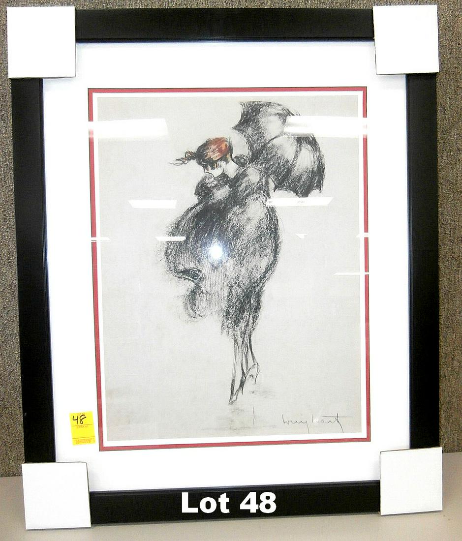 Giclee on Paper "Umbrella" by Icart: Limited edition giclee on paper "Umbrella" signed by Louis Icart. Original purchase price $400. Frame size 25.5" x 30.5".