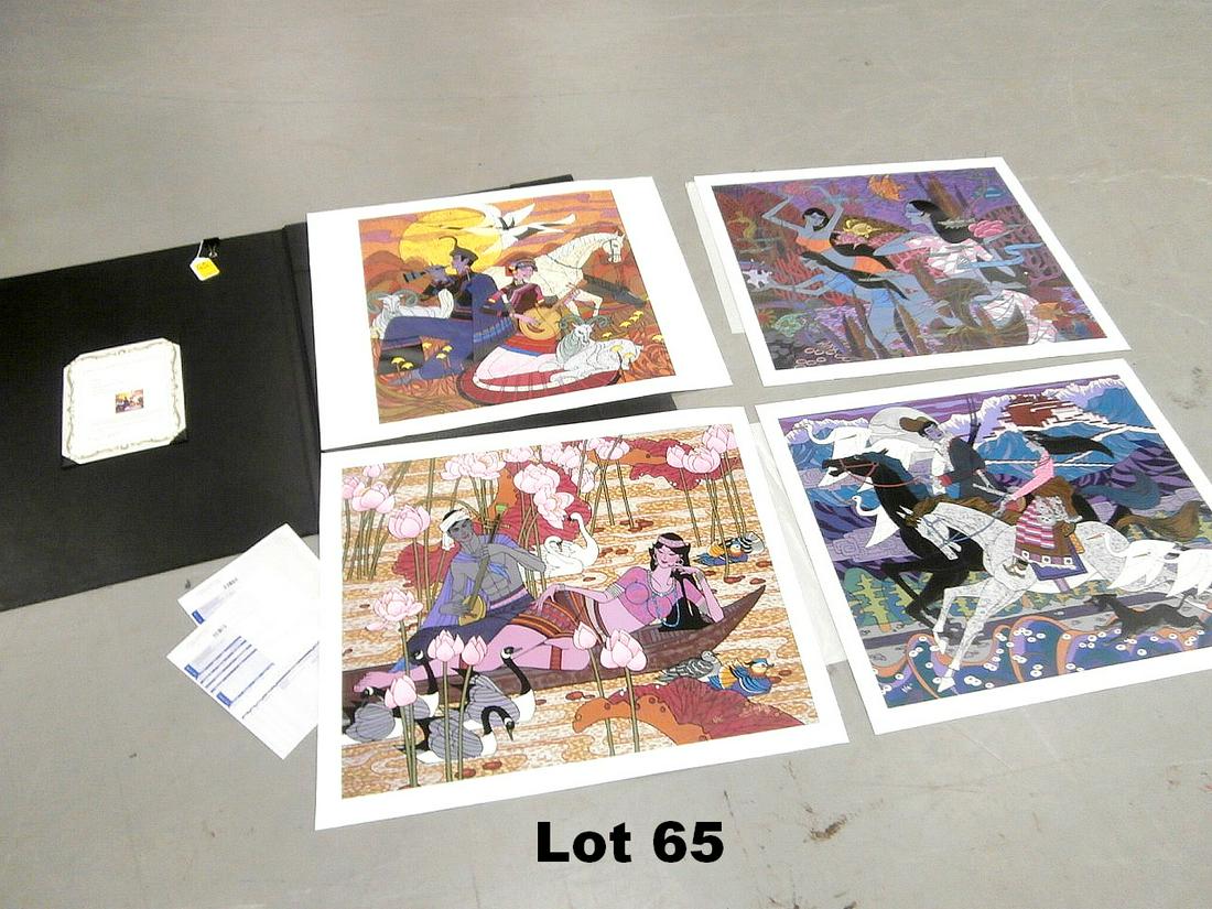 Set of Four Silkscreens "Harmony" by Zu Ming Ho: Set of four silkscreens on canvas "Harmony" by Zu Ming Ho: "Pink Coral", "Golden Time", "Approaching the Budhala Palace" and "In the Year of the Ram". Signed and numbered. Original purchase price $995