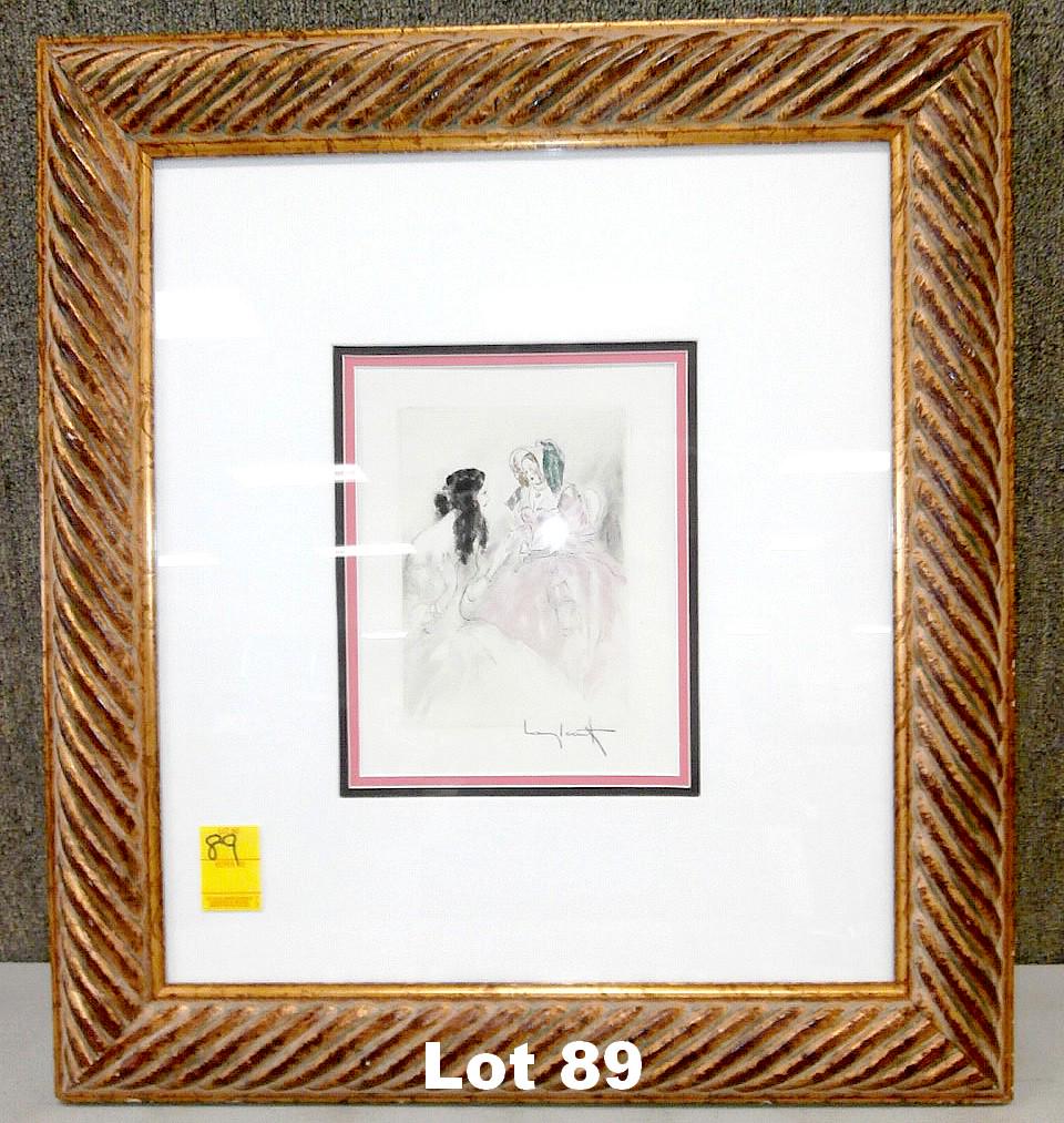 Etching on Paper "Gossip Among the Girls" Icart: Etching on paper "Gossip Among the Girls" signed by Icart. Frame size 22.5" x 24.5". Original purchase price $1325.00.