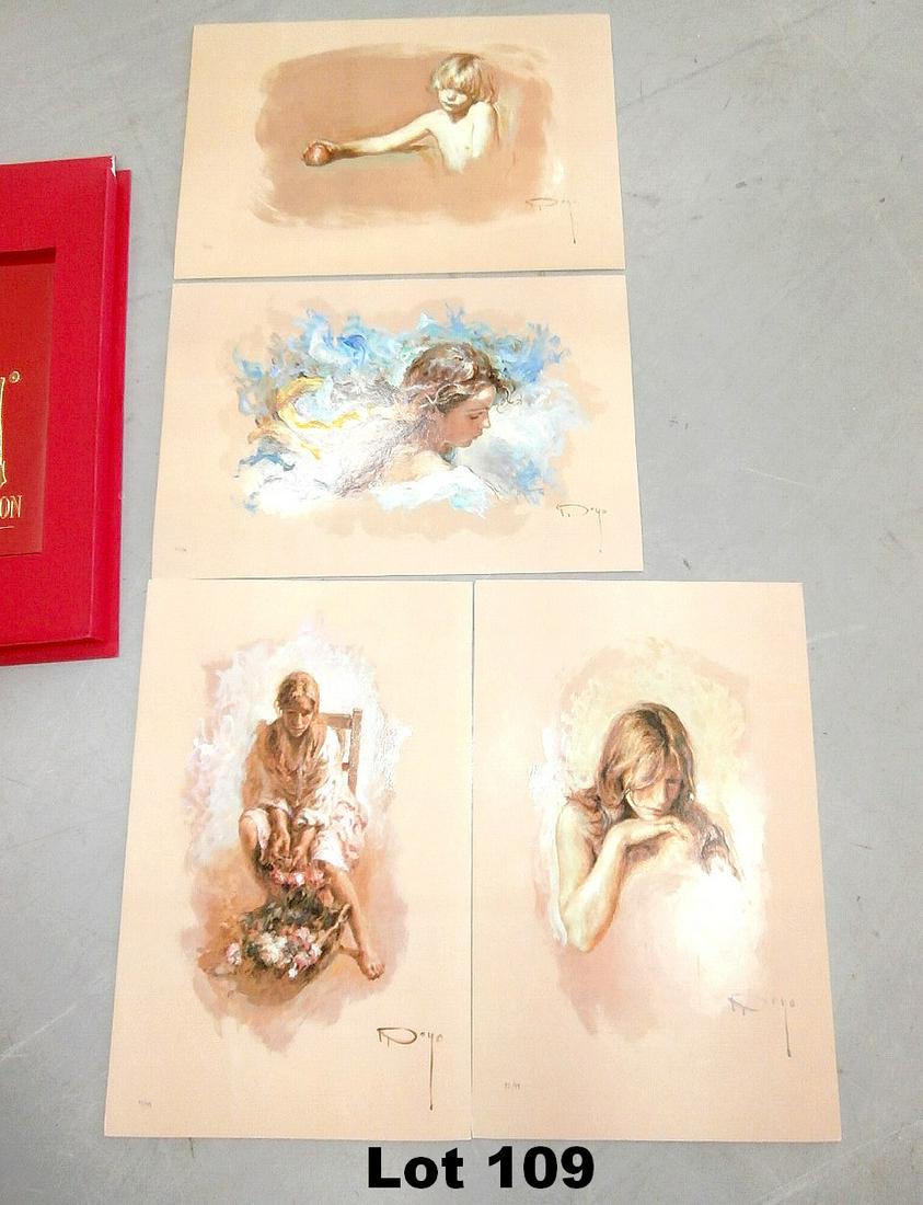 Four Silk Screen Prints Signed Art Book by Royo: Four signed silkscreen prints by Royo in portfolio. (Damage to folio binding.)