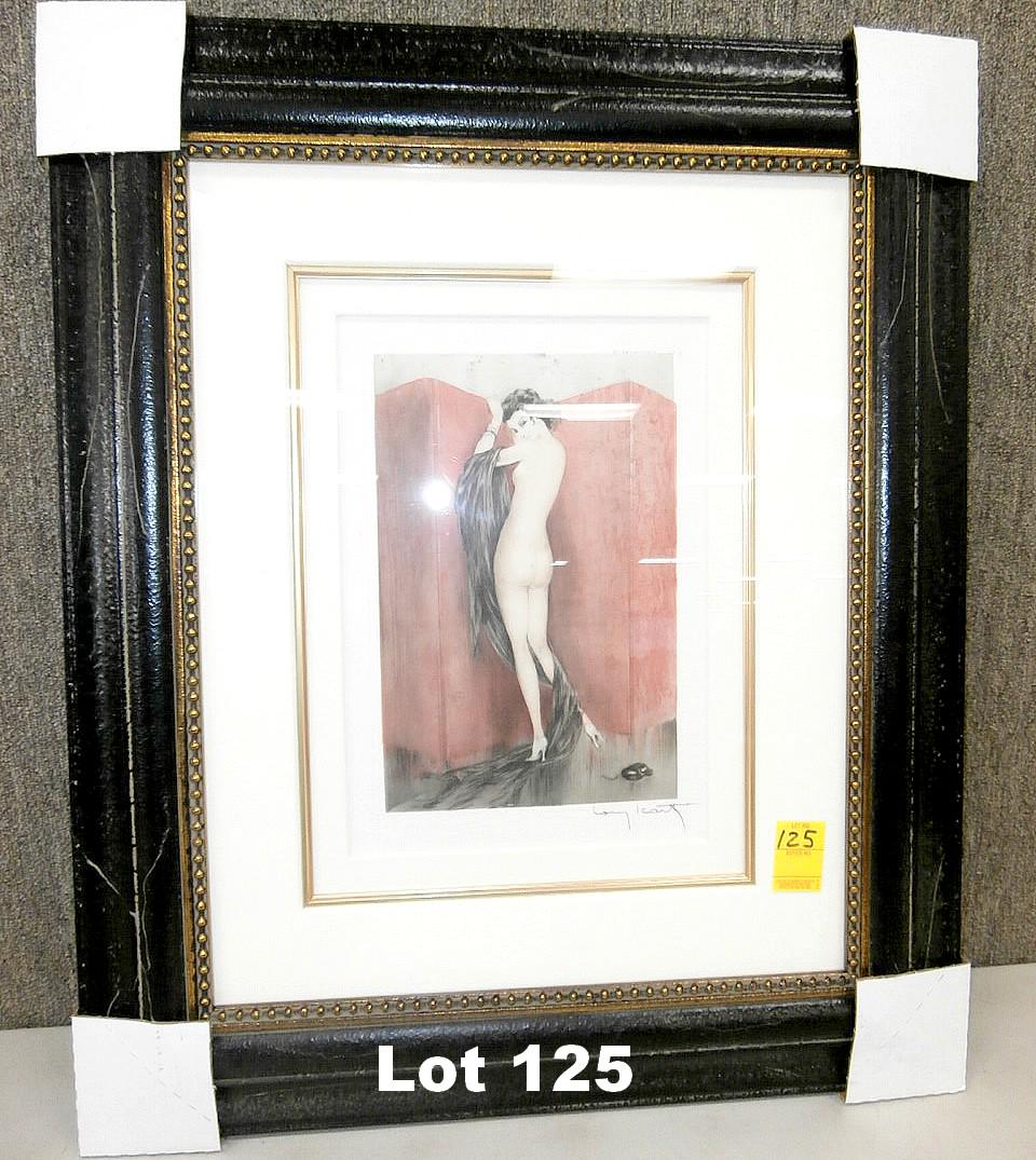 Original Dry Point Etching by Louis Icart: Original dry point etching "Unmasked" by Louis Icart. Original purchase price $1960.00 Size:24.75" x 29.25"