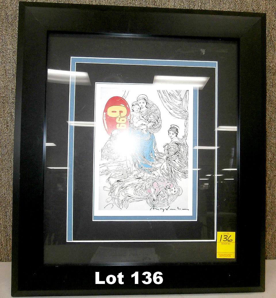 Andy Warhol Signed Print: Andy Warhol signed print. "Raphael's $6.99" Original purchase price $2030.00. Size: 20.25" x 22.75"