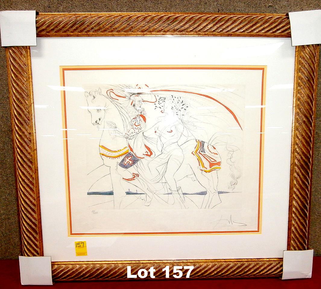 Drypoint Etching "Diane de Poitiers" by Dali: Drypoint etching with colored aquatint "Diane de Poitiers" by Dali. Original purchase price $950.00. Size: 37" x 33.5".
