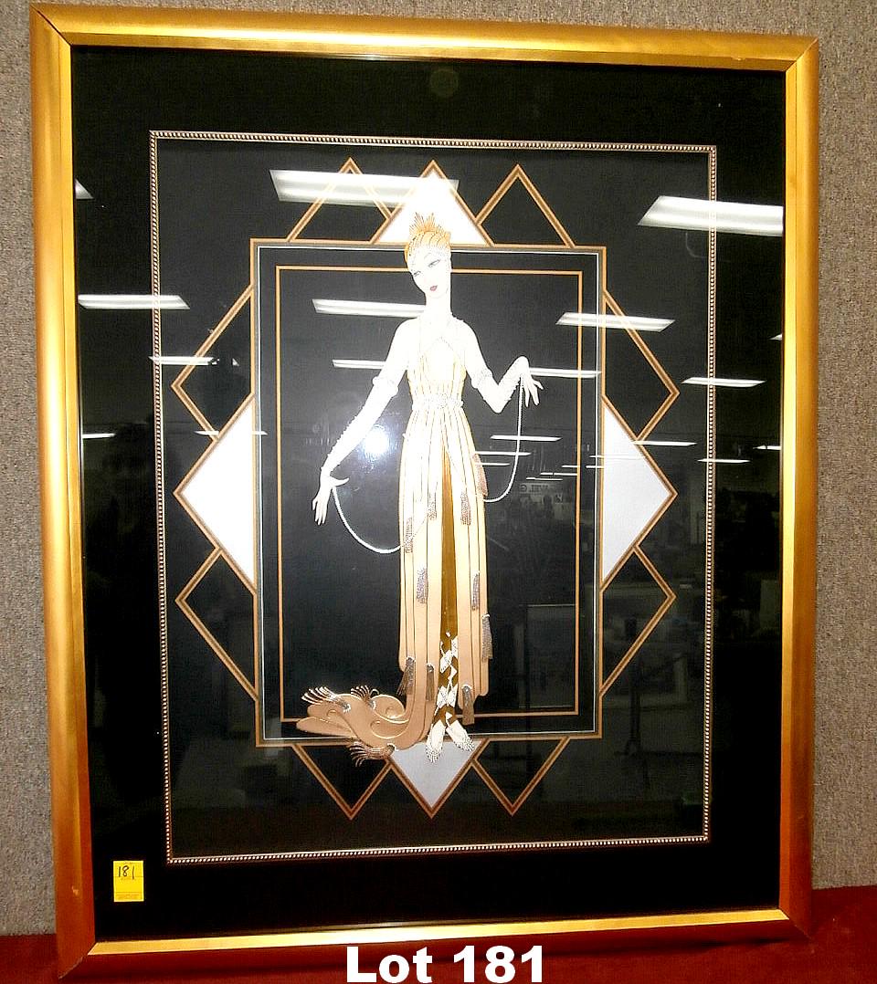 Serigraph "The American Millionaire" by Erte: Embossed Serigraph "The American Millionaire" by Erte. Original purchase price $3650.00. Size: 39.5" x 47.25". Losses and damage to frame.