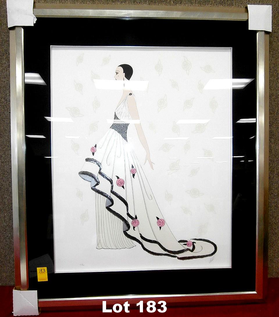 Serigraph "Rose Gown" by Erte: Embossed serigraph "Rose Gown" by Erte. Original purchase price $2750.00. Size: 38" x 44".