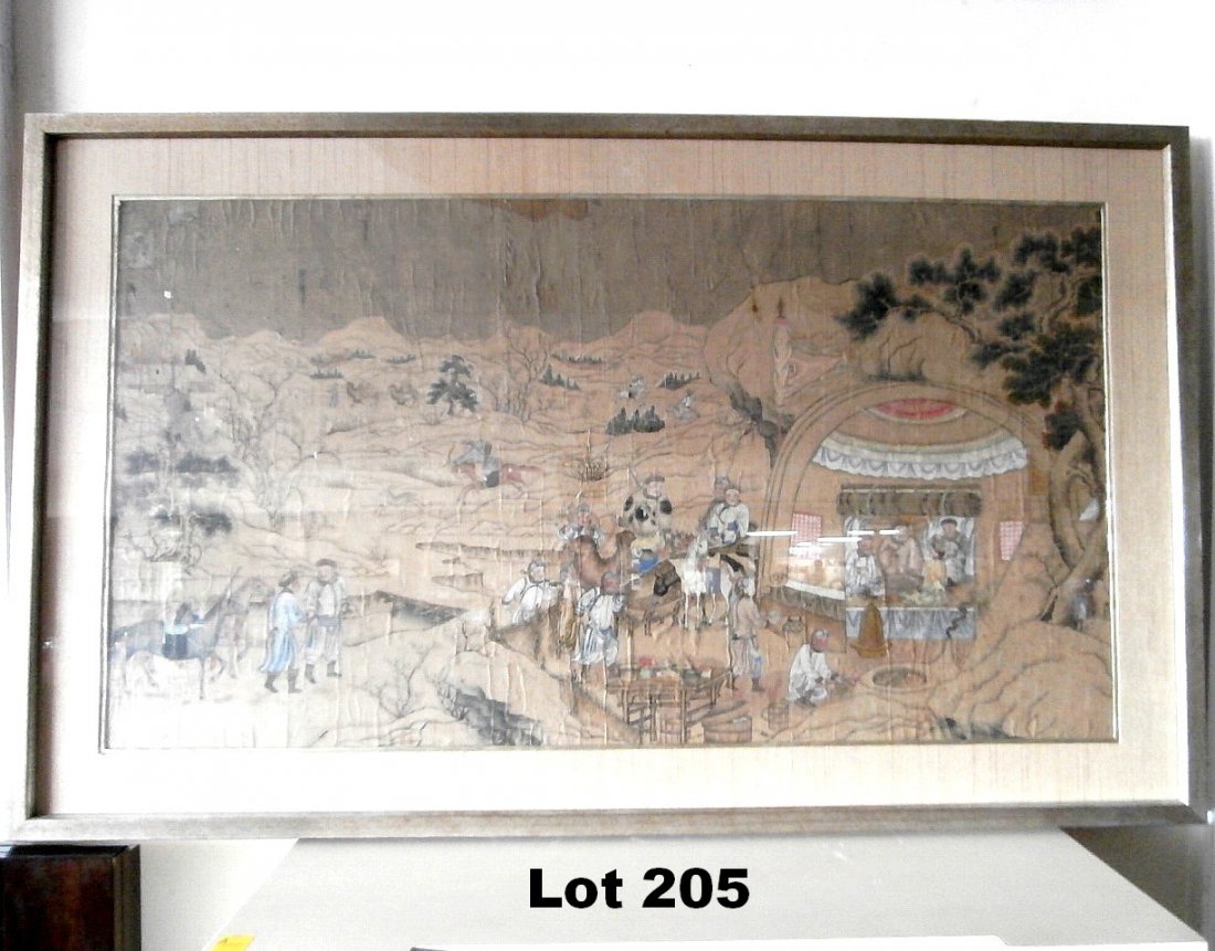Makemono on Paper Showing Mongolian Camels: Makemono on Paper Showing Mongolian Camels amd huntsmen the latter taking a meal in their tent. Late 18th to early 19th century. Purchased from the estate of Theodore Francis Green. Size: 68.5 x 42.5"