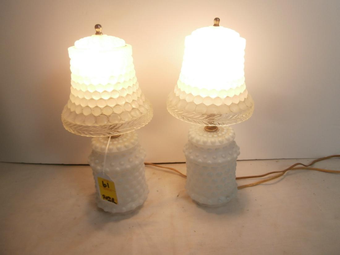 Pair of Vintage Hobnail/Repeating Bubble Glass Lamps,: Aprox. 13 1/2 inches tall