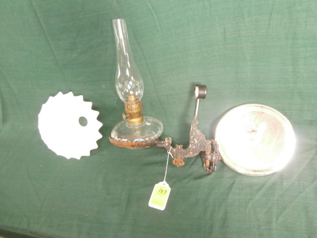 Victorian Wall Mount with original Cast and milk glass: Victorian Wall Mount with original Cast and milk glass smoke bell and mercury glass reflector