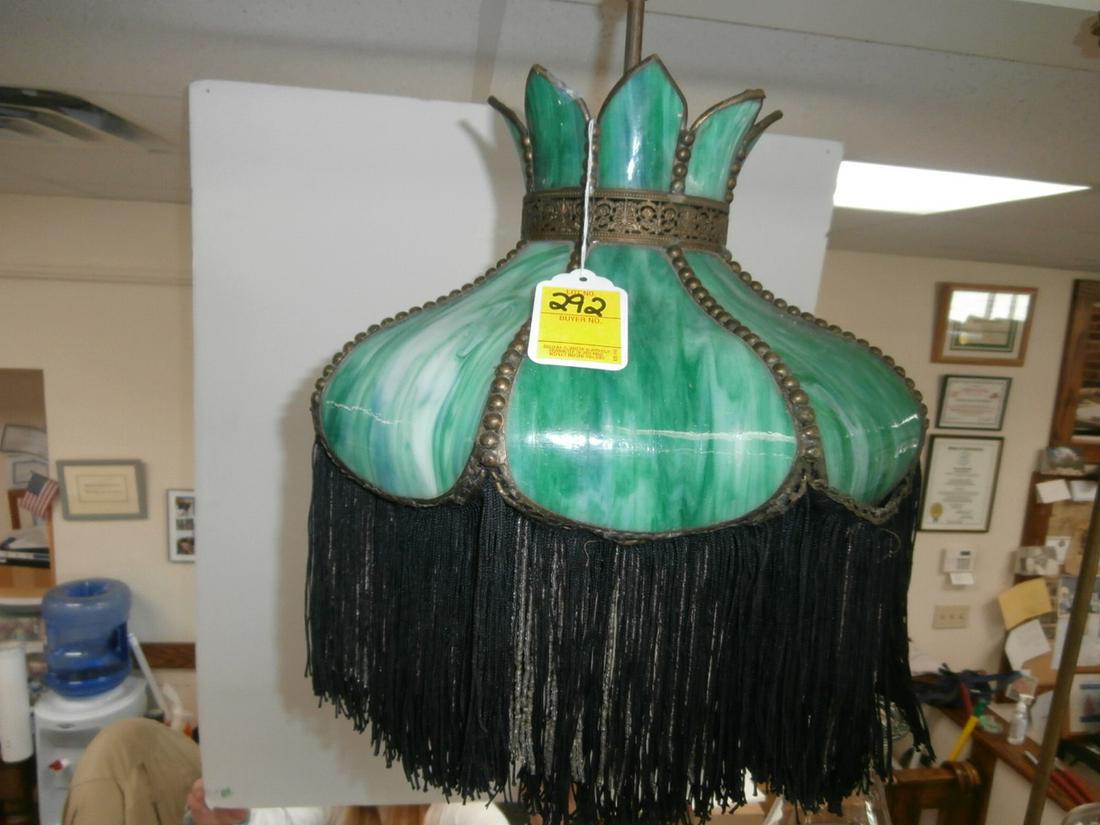 Green Slay Glass Hanging Fixture with Black Tassel: Hanging Fixture