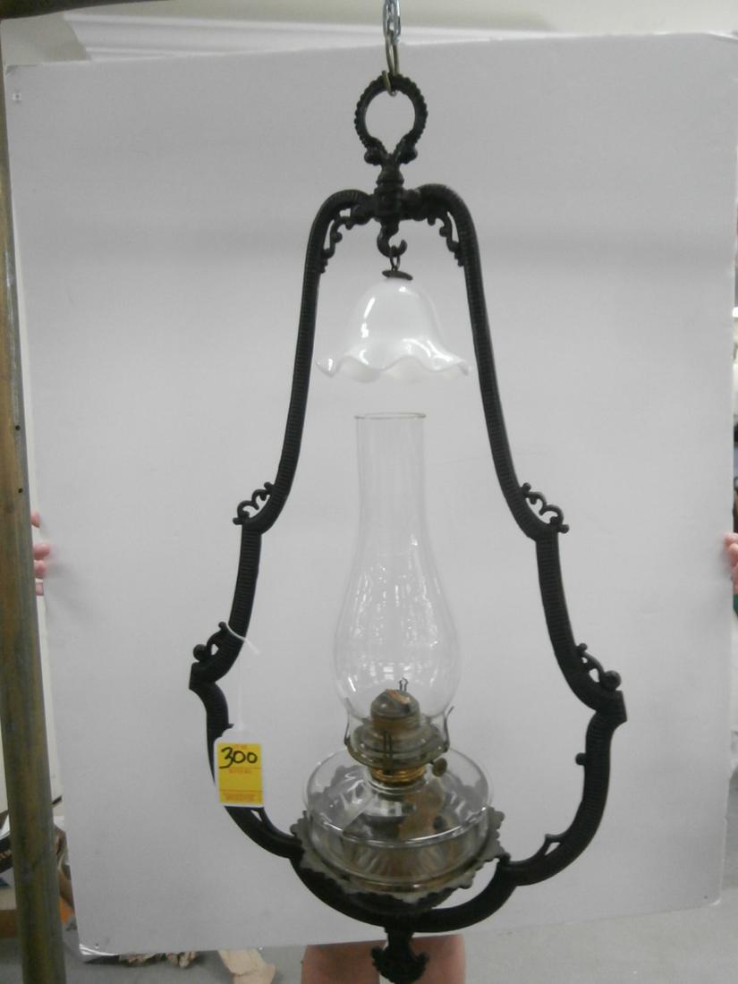 Cast Iron Bracket Oil Lamp with Milk Glass Smokebell: Oil Lamp