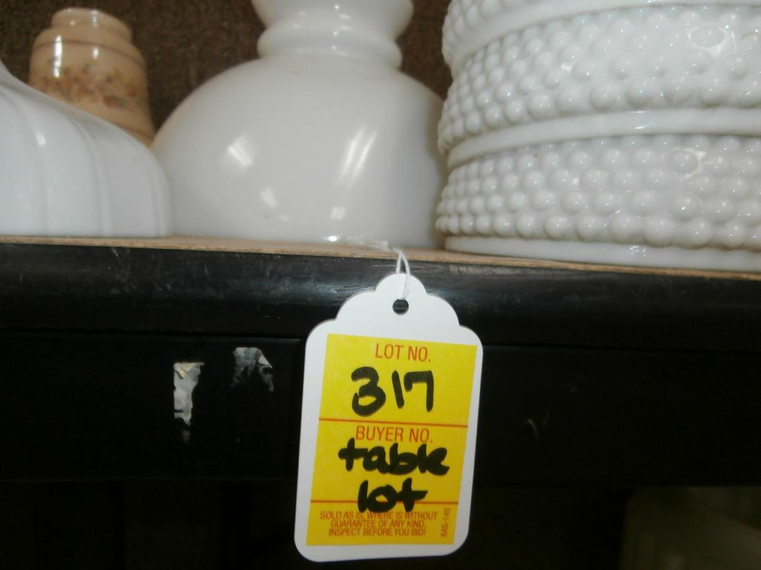 Grouping of millk glass shades, hob nail, floral and: Shades, Etc.