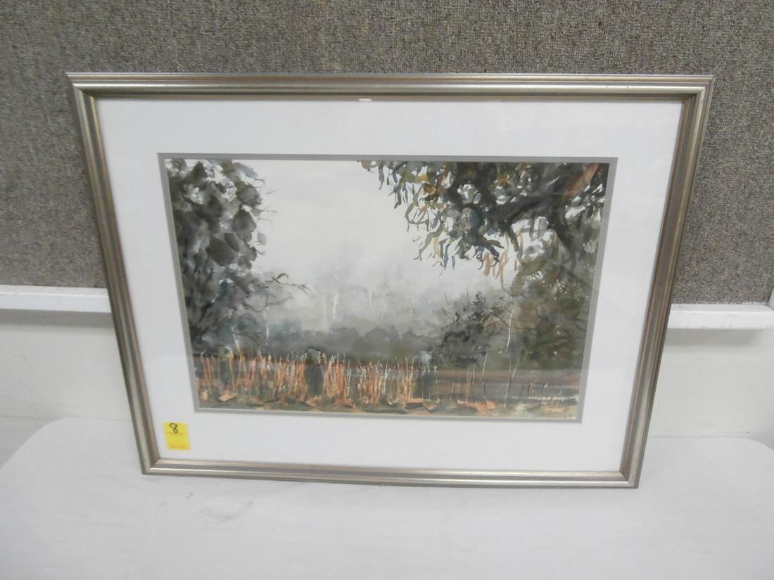 Watercolor by: Friedel Warmers: "Misty Morning", Watercolor framed. 29 7/8x23.5 inches with frame.
