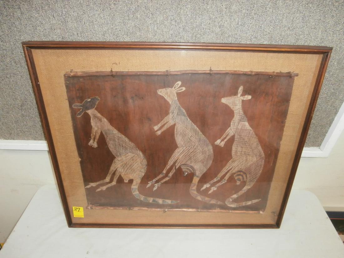 Mixed Media: 3 Kangaroos in a shadow box frame 32x26.5 inches