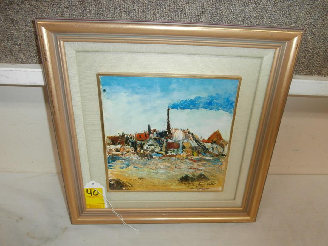 Oil on Board by: Pro Hart: "Minescape Broken Hill" Orig. Purchase Price $1200.00 14 3/4x15 inches