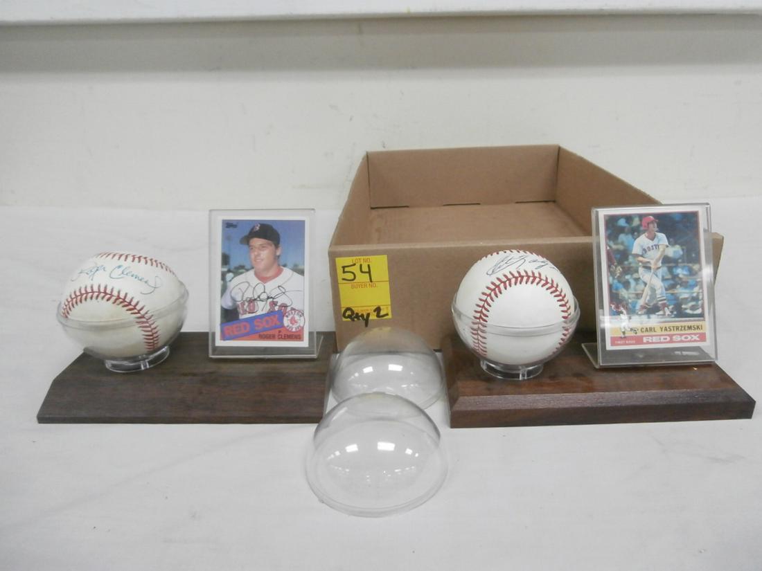 2 Signed Ball and Card Sets: Roger Clemens and Carl Yastrzemski