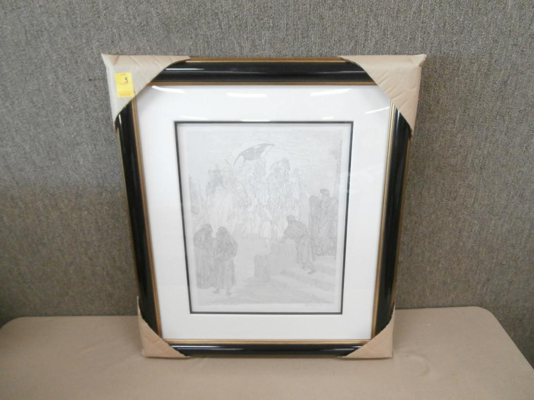 Guillaume Azoulay: "Etude AXB Rebecca and Isaac D'apres Dore", Orig. Pen and Ink Drawing, Orig. Purchase Price $3250.00, w/ COA, 27 1/2 x 31 1/2 inches