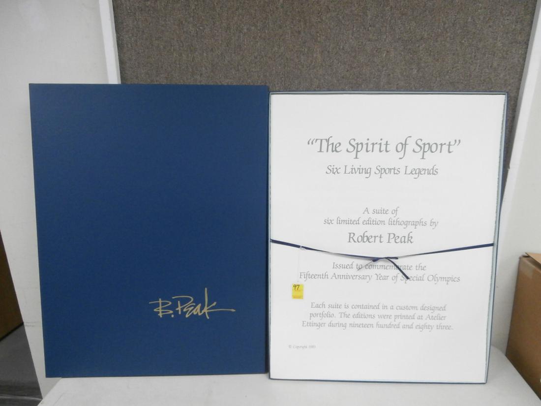 Robert Peak: "The Spirit of Sport" Portfolio of Six Limited Edition Lithographs, Signed by athlete and artist, Orig. Purchase Price $3795.00, 15 27 1/2 x 36 1/2 inches