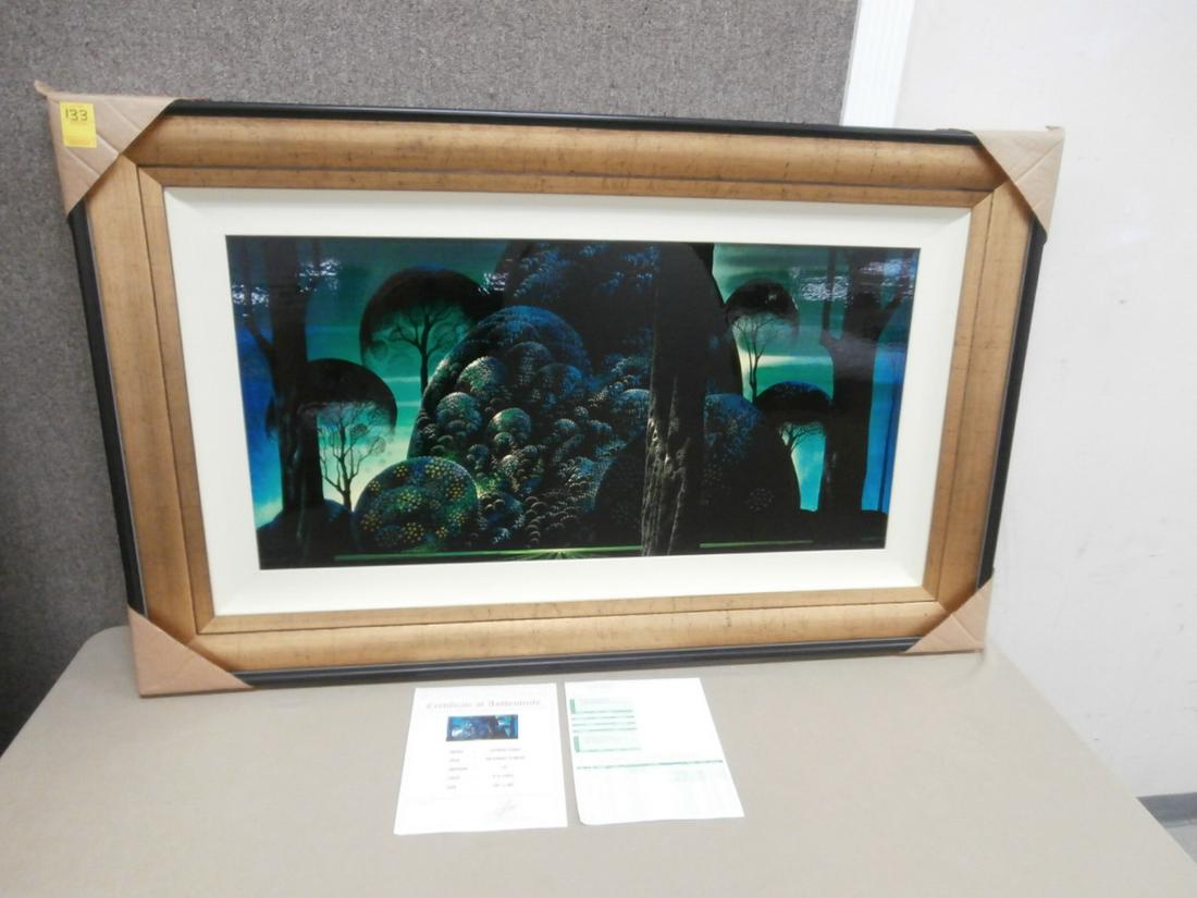 Eyvind Earle: "Moonlit Forest" Original Oil Orig. Purchase Price $2800.00 52 1/4x33 inches w/COA