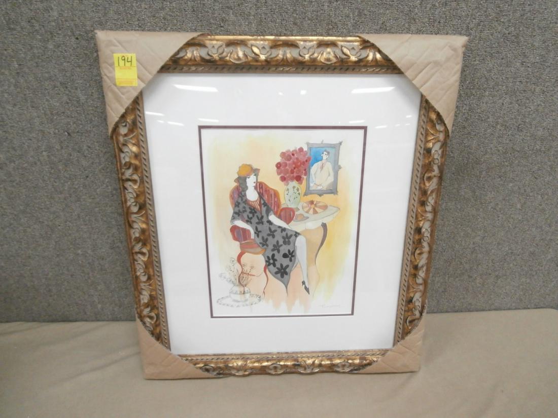 Tarkay: Watercolor Signed NO COA 23 3/4x27 3/4 inches