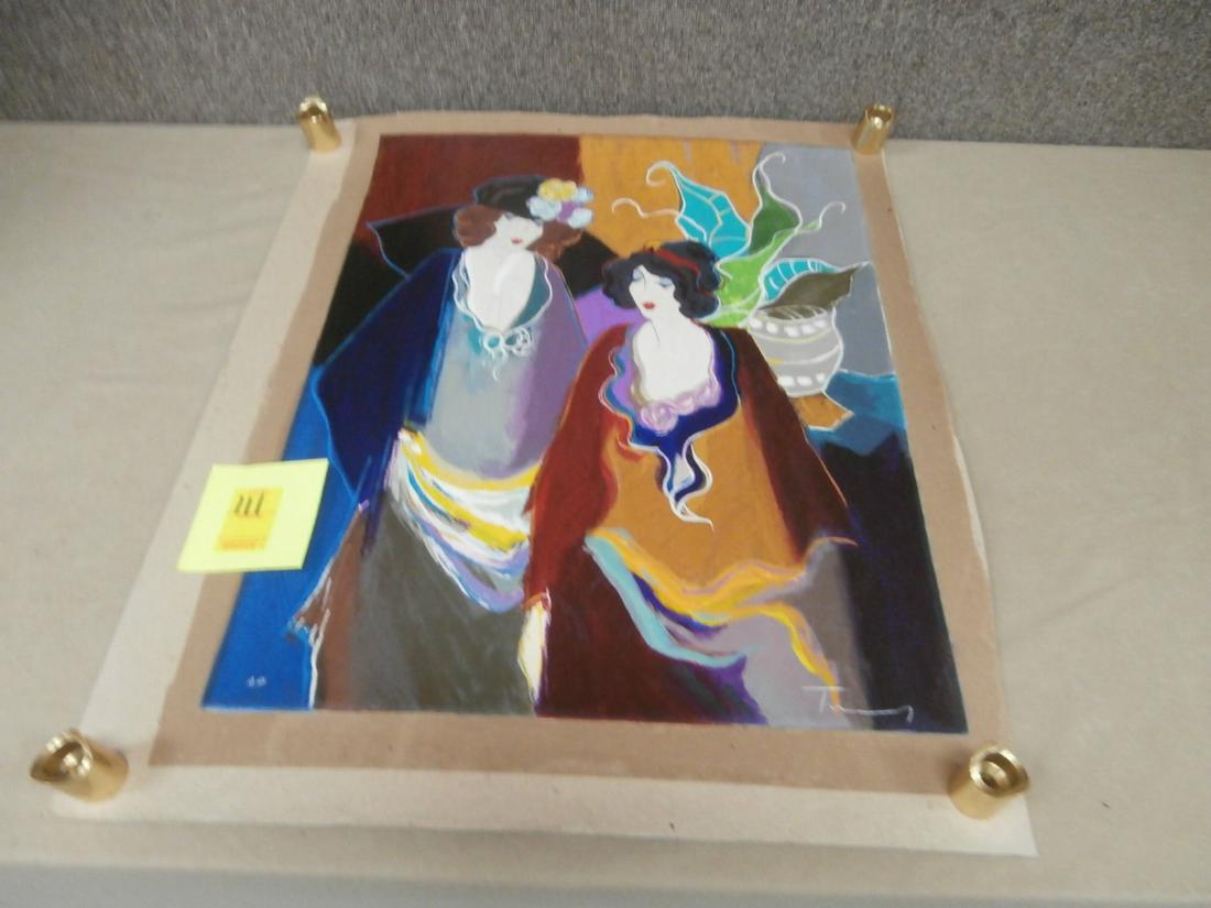 Tarkay: 2 women with hats NO COA The edges are rough cut, with scuffs and creases 22x26 inches
