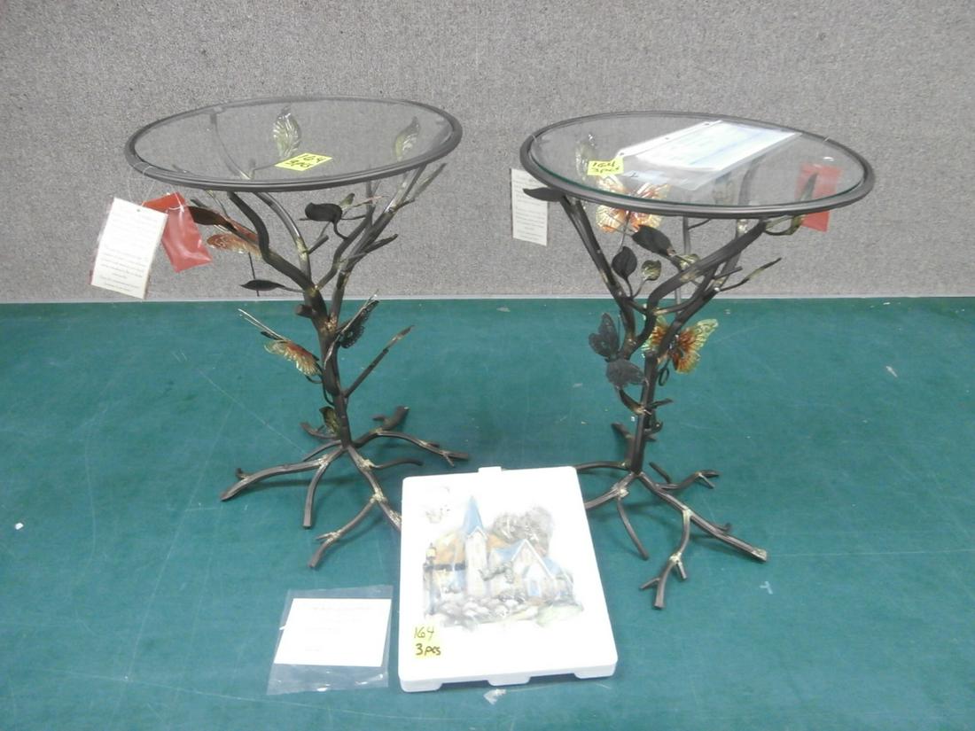 Tables and Thomas Kinkade: Butterfly motif tables (2) "As is" and a plaque
