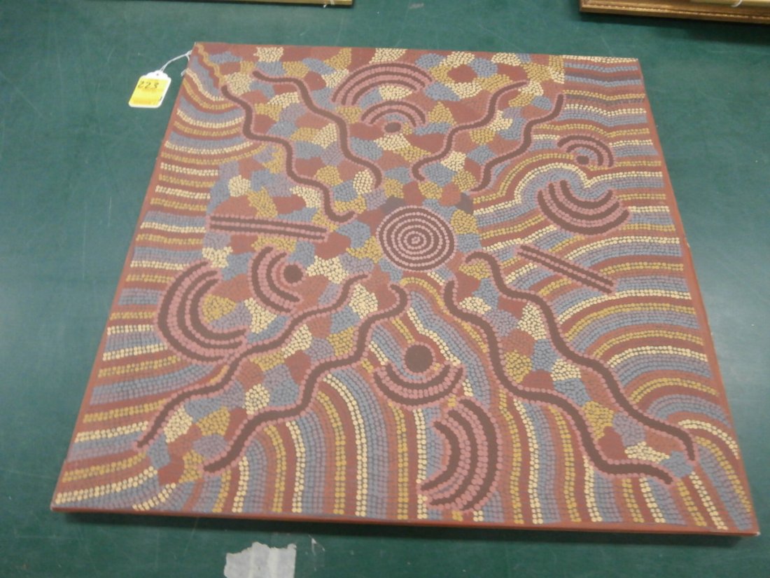Evelyn Nambijimba: Signed Aboriginal Art Canvas is detaching from the stretcher as noted in the pictures 24x24 inches