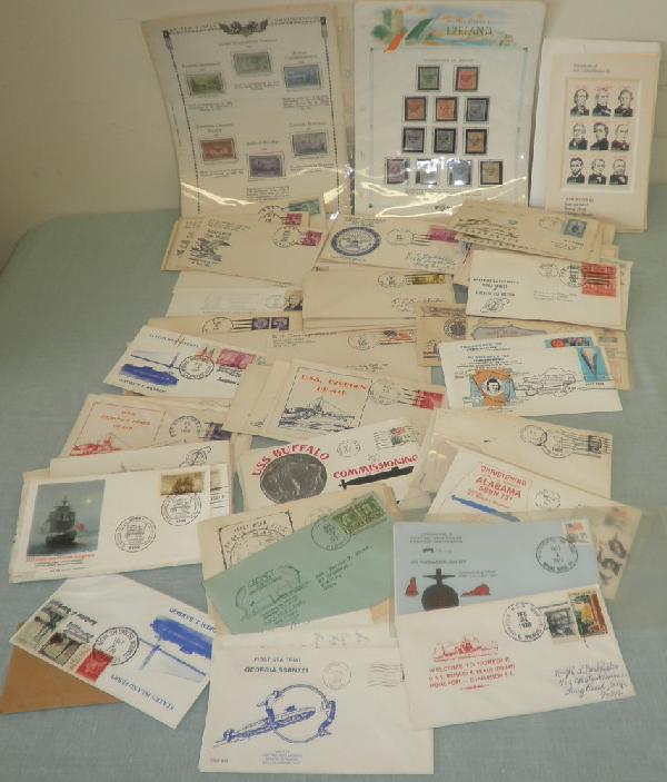 Assorted Foreign and U.S. Stamps and Covers: Estate collection of U. S. stamps including 1950 American Chemical Society 3 cent and 1954 - 1956 Presidents, Patriots and Shrines Overrun Countries and various first day covers.