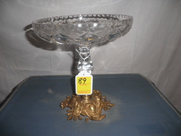 Crystal and Bronze Compote: Crystal and Bronze Compote. 9 1/2" tall.