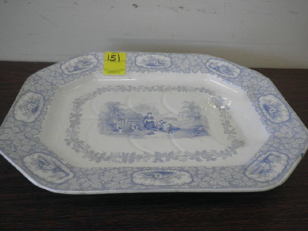 Blue and White Ironstone Meat Server: Blue and White Ironstone Meat Server Rustic scenery granite opaque pearl by J. Clementson