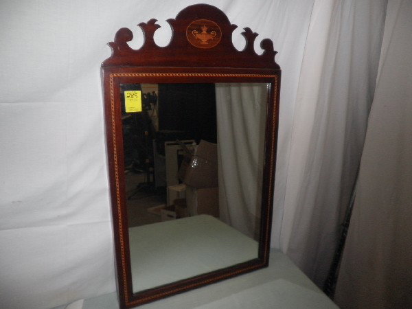 Inlaid Mahogany Mirror: Inlaid Mahogany Mirror - Double handled lantern with flames motif