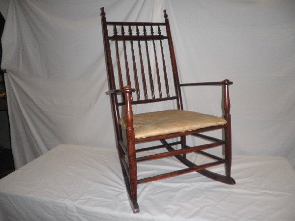 Victorian Spindle-Back Rocker: Victorian Spindle-Back Rocker With mushroom cap arms. Birchwood with cherry stain